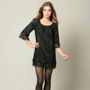 Anthropologie Leifsdottir black mini lace party cocktail dress Gothic wi…